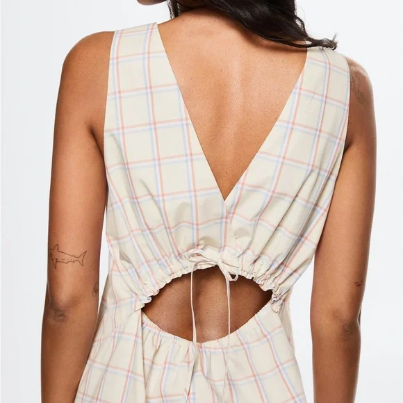 MANGO Light Yellow Cutout Cotton Check Midi Dress - Size S - NWT - Sold Out! - Picture 3 of 7